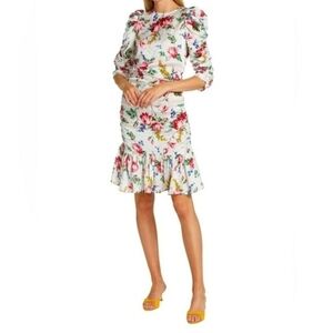 New byTiMo Bubble Floral-Printed Satin Ruched Mini Dress Sz Large
